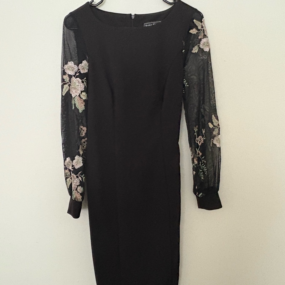 Elegant Black Dress with Floral Sleeves